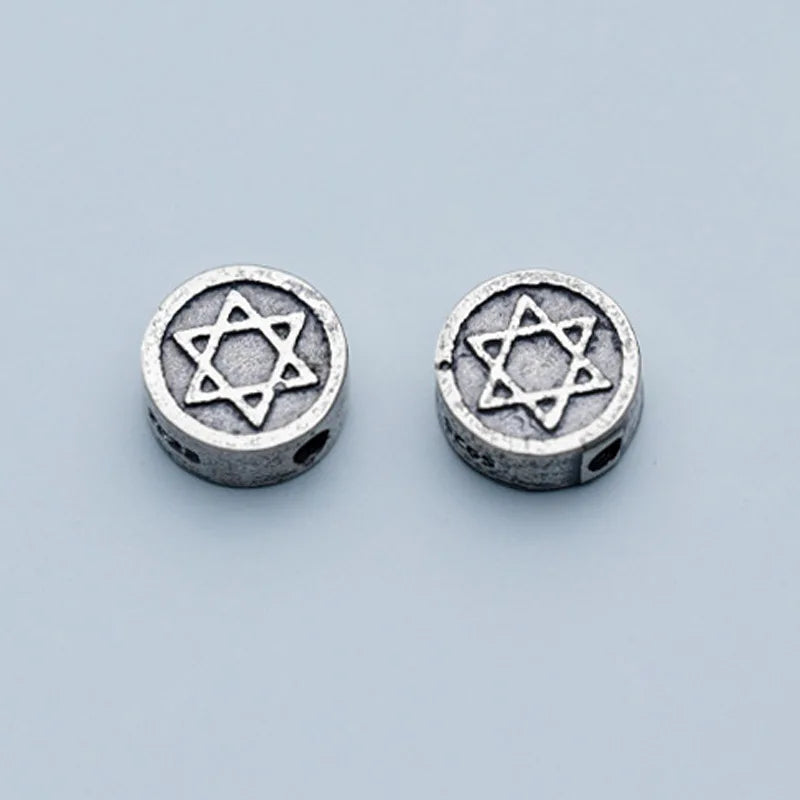 925 Sterling Silver Hexagonal Star Round Spacer Beads 9.5mm