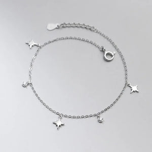 925 Silver Hexagram Star Women's Anklet Foot Bracelet Adjustable