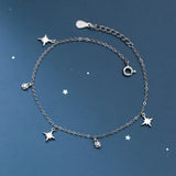 925 Silver Hexagram Star Women's Anklet Foot Bracelet Adjustable