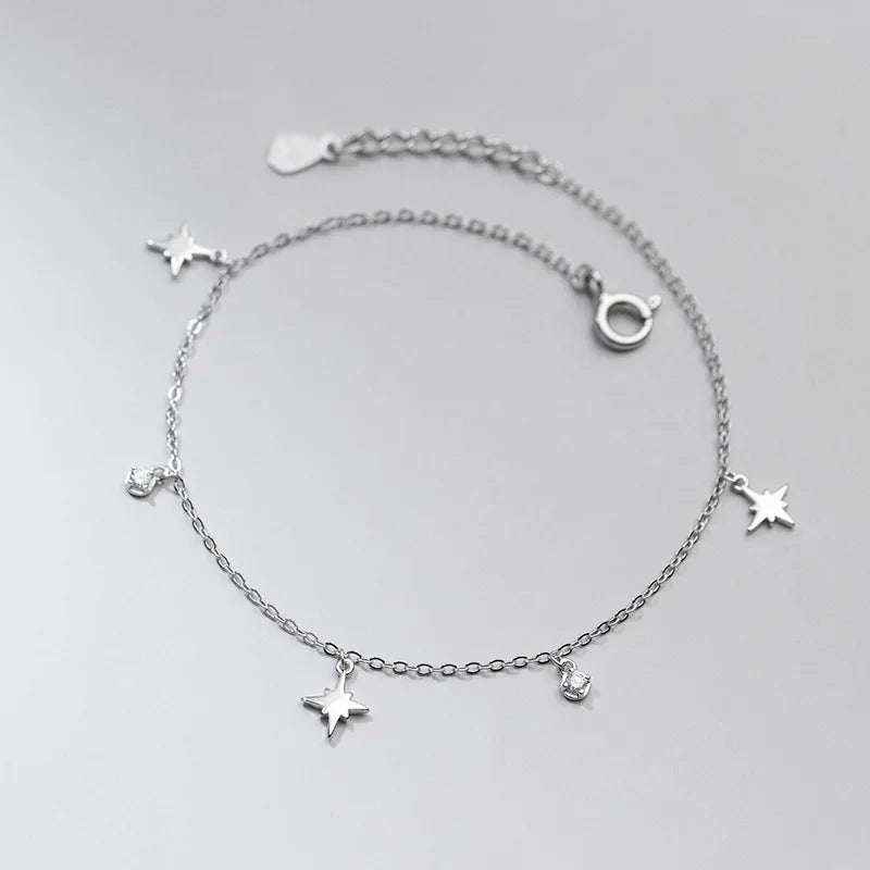925 Silver Hexagram Star Women's Anklet Foot Bracelet Adjustable