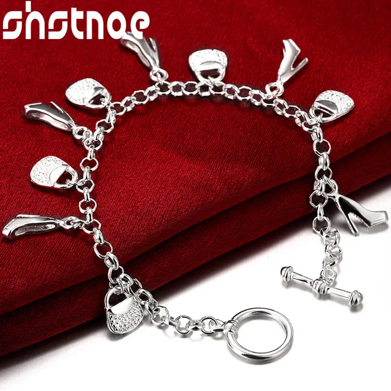 925 Silver High Heels Bag Pendant Bracelet