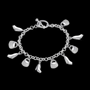 925 Silver High Heels Bag Pendant Bracelet