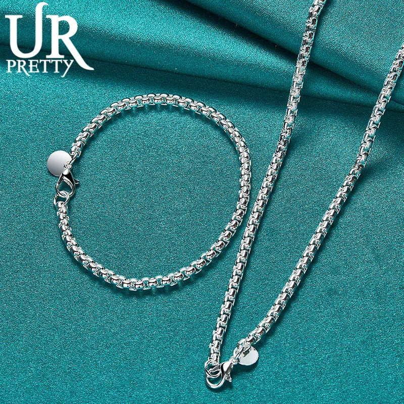 925 Silver High 4mm Thick Chain Set Gift Women Party Wedding Charm