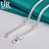 925 Silver High 4mm Thick Chain Set Gift Women Party Wedding Charm
