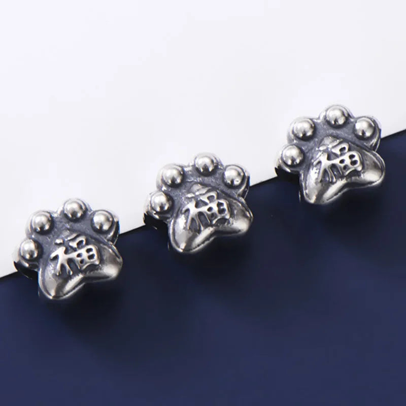 925 Silver High Hole Loose Beads Kitty Foot Charm Spacer DIY Jewelry