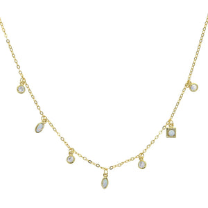 925 Silver CZ Opal Stone Geometric Choker Necklace