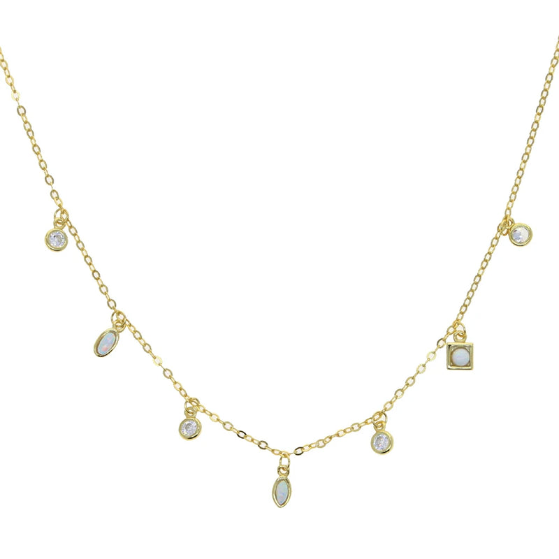 925 Silver CZ Opal Stone Geometric Choker Necklace