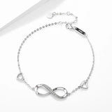 925 Silver High 8 Lucky Number Infinity Heart Charm Bracelet Bangle
