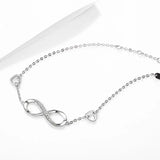 925 Silver High 8 Lucky Number Infinity Heart Charm Bracelet Bangle