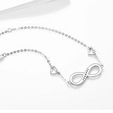 925 Silver High 8 Lucky Number Infinity Heart Charm Bracelet Bangle