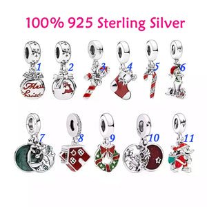 925 Silver Santa Wreath Cane Fawn Bell Bracelet Charms