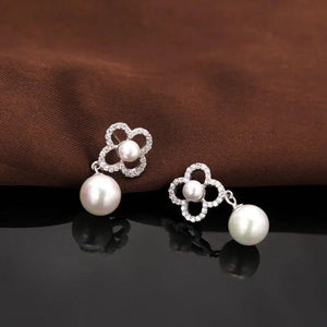925 Silver Four Leaf Clover Pearl Earrings - Bohemia Party Jewelry