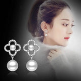 925 Silver Four Leaf Clover Pearl Earrings - Bohemia Party Jewelry