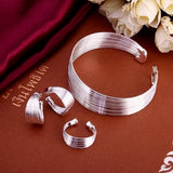 925 Silver Chain Bangle Earrings Ring Set
