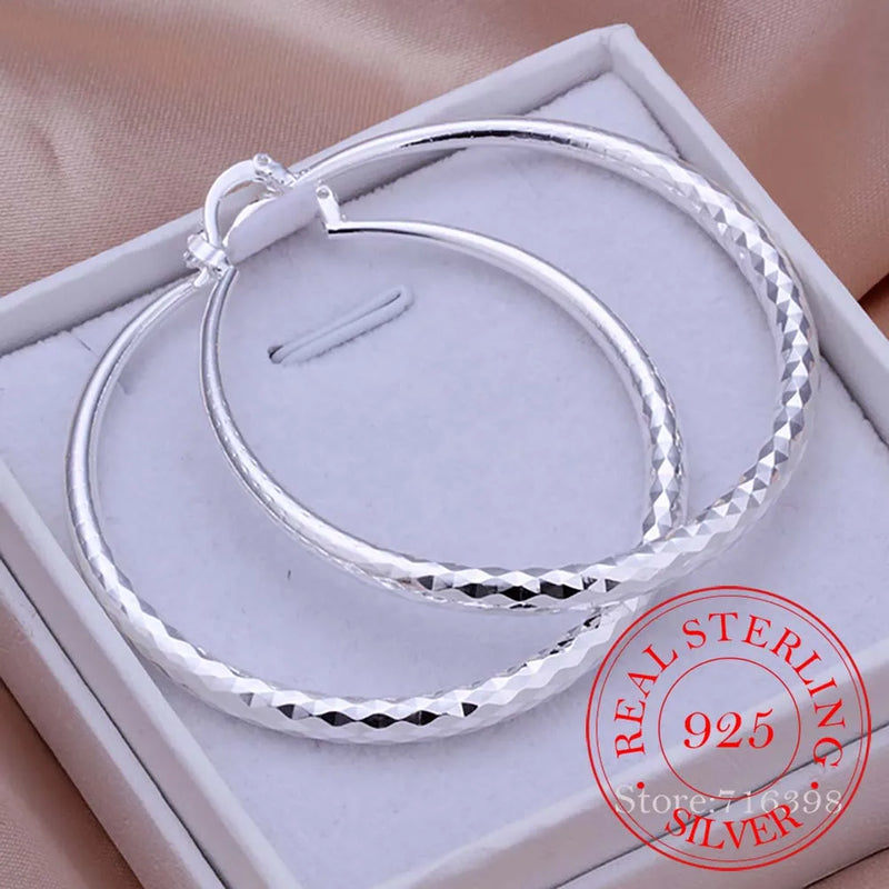 925 Silver Hip Hop Round Earrings for Women 5.1cm Piercing Hoop