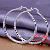 925 Silver Hip Hop Round Earrings for Women 5.1cm Piercing Hoop