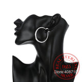 925 Sterling Silver Hip Hop Round Earrings for Women Large Circle Piercing Hoop