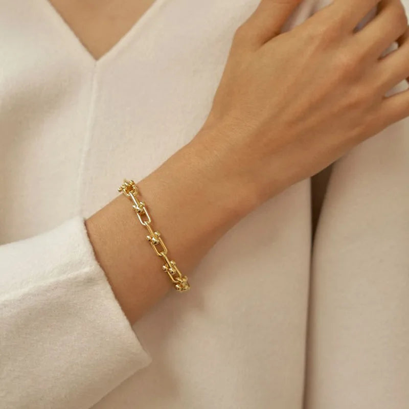 925 Silver Thick Chain Bracelet for Women Men Vintage Hasp Bracelet