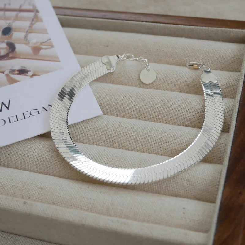 925 Silver Thick Chain Bracelet Vintage Snanke Chain for Women Men