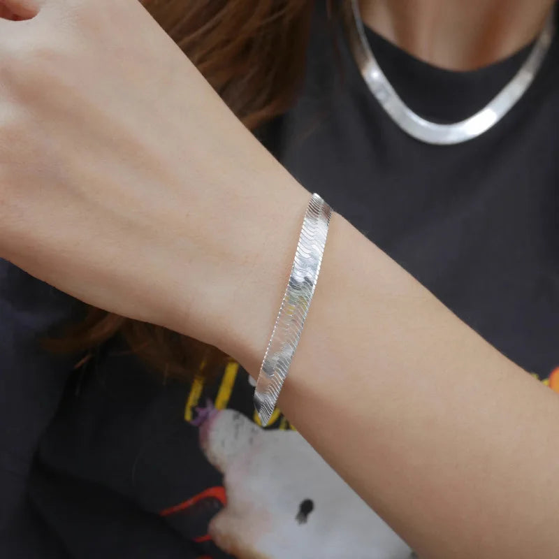 925 Silver Thick Chain Bracelet Vintage Snanke Chain for Women Men