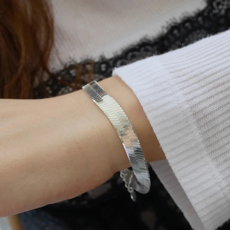 925 Silver Thick Chain Bracelet Vintage Snanke Chain for Women Men