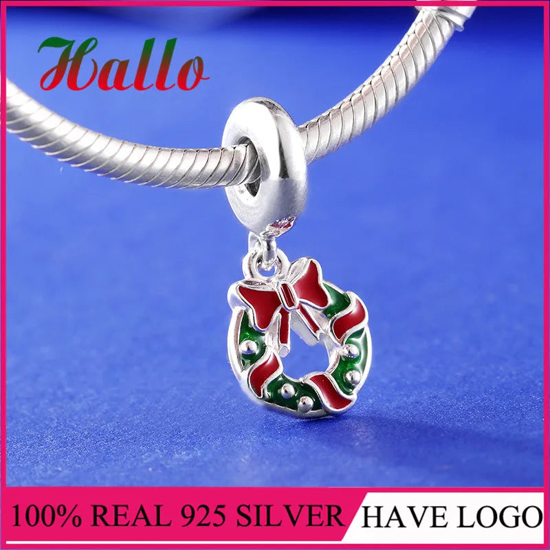925 Sterling Silver Holiday Wreath Dangle Christmas Charm