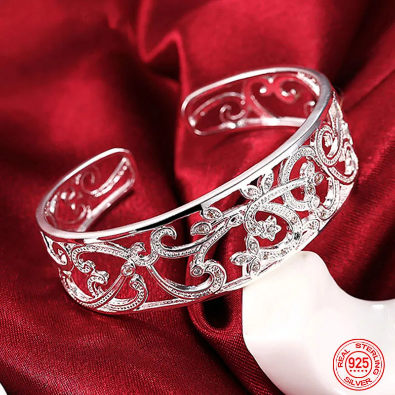 925 Silver Open Cuff Bracelet Adjustable Bangle
