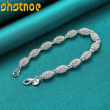 925 Silver Bead Ball Bracelet Chain Women Wedding Birthday Gift Charm