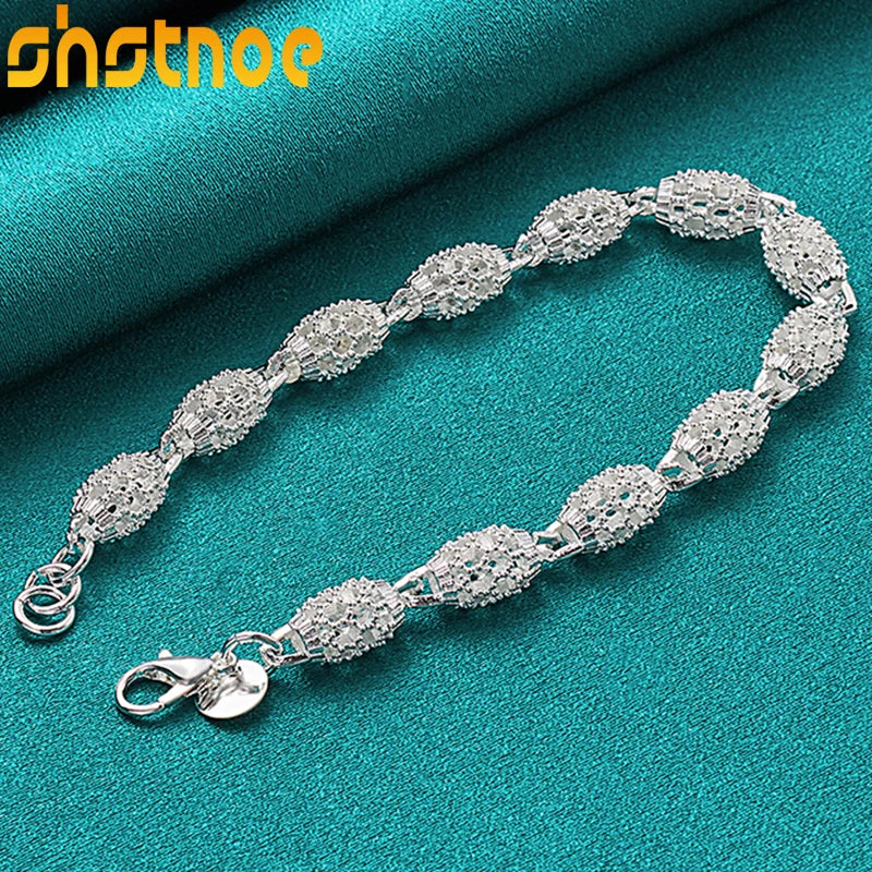 925 Silver Bead Ball Bracelet Chain Women Wedding Birthday Gift Charm