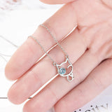 925 Silver Hollow Cat Crystal Necklace Women Chain Fine Jewelry