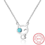 925 Silver Hollow Cat Crystal Necklace Women Chain Fine Jewelry