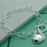 925 Silver Chain Bracelet Heart Pendant Women Engagement Jewelry