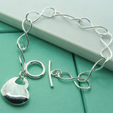 925 Silver Chain Bracelet Heart Pendant Women Engagement Jewelry