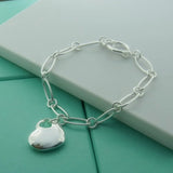 925 Silver Chain Bracelet Heart Pendant Women Engagement Jewelry