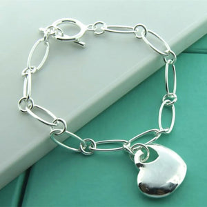 925 Silver Chain Bracelet Heart Pendant Women Engagement Jewelry