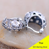 925 Silver Hollow Flower Basket Clip Earrings Vintage Thai Silver Gift