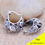 925 Silver Hollow Flower Basket Clip Earrings Vintage Thai Silver Gift