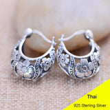 925 Silver Hollow Flower Basket Clip Earrings Vintage Thai Silver Gift