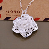925 Silver Flower Pendant Necklace Women Birthday Gift