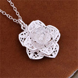 925 Silver Flower Pendant Necklace Women Birthday Gift