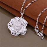 925 Silver Flower Pendant Necklace Women Birthday Gift