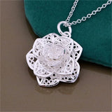 925 Silver Flower Pendant Necklace Women Birthday Gift