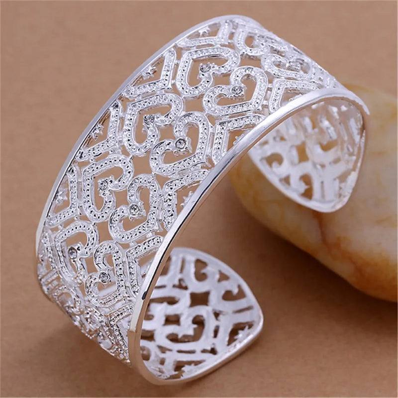 925 Silver Heart Bangle with Charm