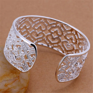 925 Silver Heart Bangles Bracelet for Women Wedding LOVE Jewelry