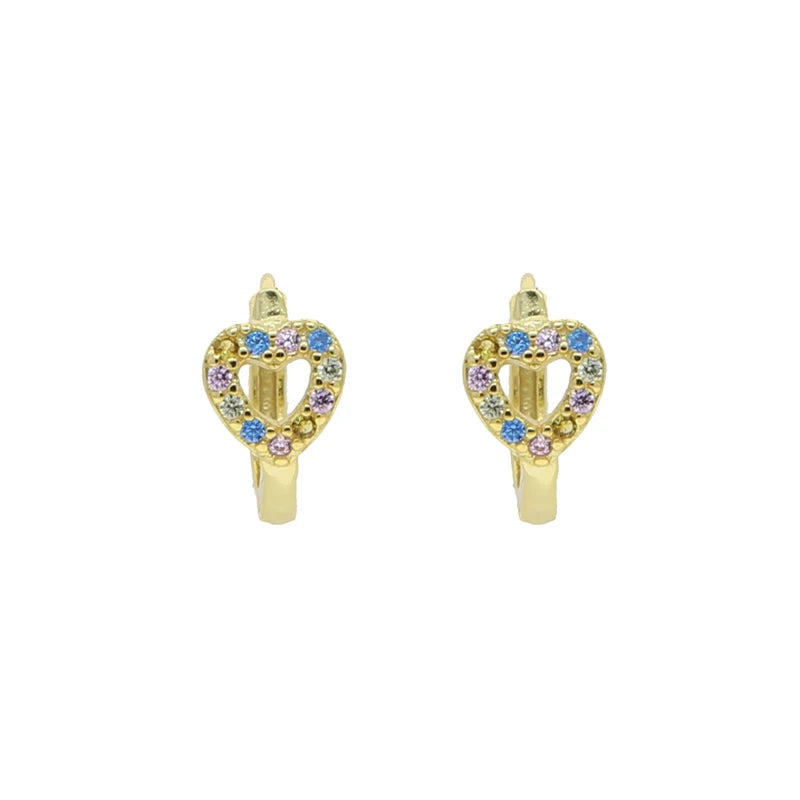 925 Silver Heart Rainbow Cz Huggie Hoops