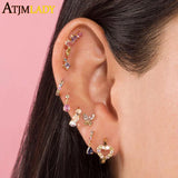 925 Silver Heart Rainbow Cz Huggie Hoops