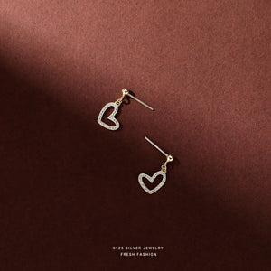 925 Silver Hollow Heart Crystal Earrings Sweet Ear Jewelry