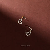 925 Silver Hollow Heart Crystal Earrings Sweet Ear Jewelry