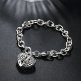 925 Silver Heart Lobster Clasp Charm Bracelet for Women