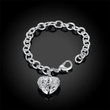925 Silver Heart Lobster Clasp Charm Bracelet for Women
